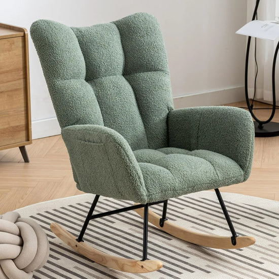 Modern Upholstered High Back Rocking Chair with Side Pocket