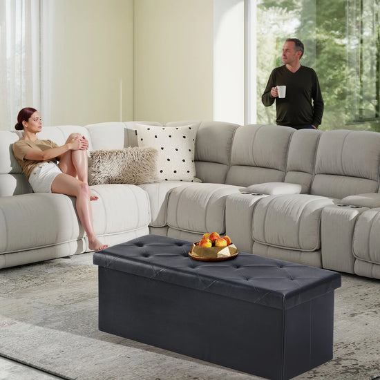 Leather Folding Ottoman Storage Footstool