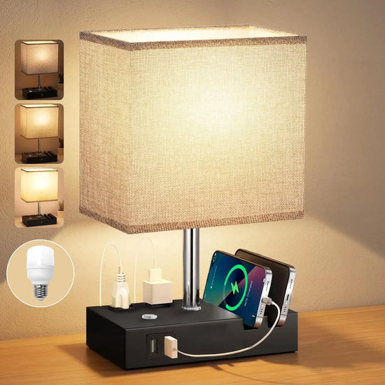 Dimmable Nightstand Lamp with Dual Fast USB Charging Ports