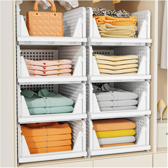 5 Pack Stackable Foldable Closet Storage Basket