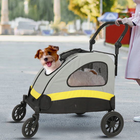 Folding Dog & Cat Travel Stroller with Adjustable Handle and Safety Leash
