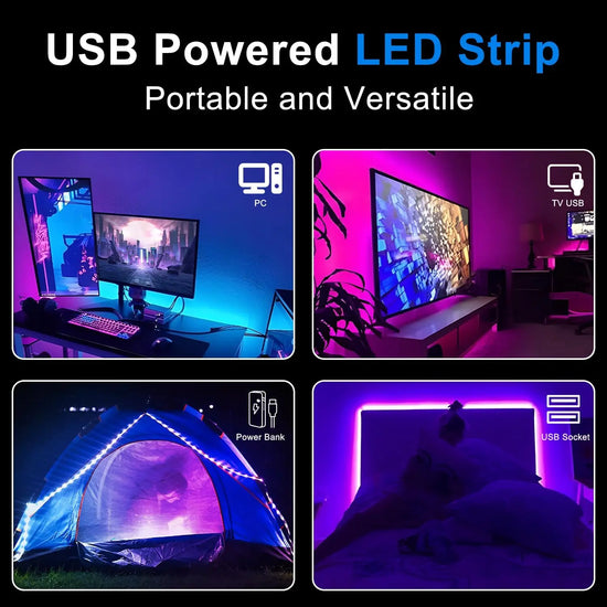 RGB LED 5V USB Powered Music Sync Flexible Ambient Lighting with 24 Key Remote & APP Control