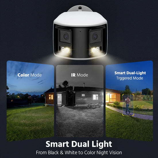 6MP Smart 180° Dual-Lens and Light Wide Angle Outdoor Bullet & Dome Network Security Camera