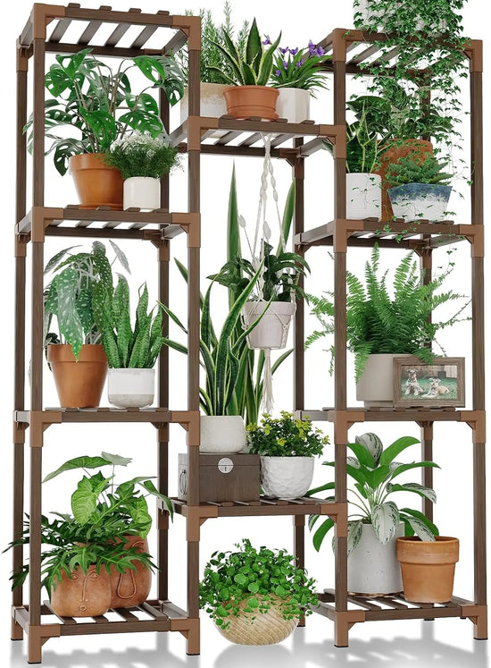 Large Wooden Plant Stand with 10 Shelves