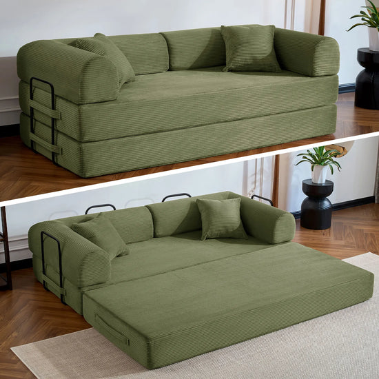 Folding Convertible Sofa Bed Corduroy Upholstered Boneless Couch