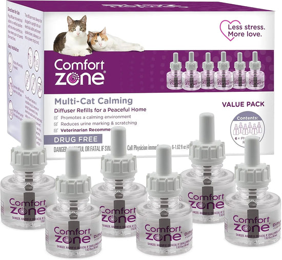 6-Pack Cat Calming Diffuser Refills - Reduce Anxiety, Stress & Aggression in Multi-Cat Homes
