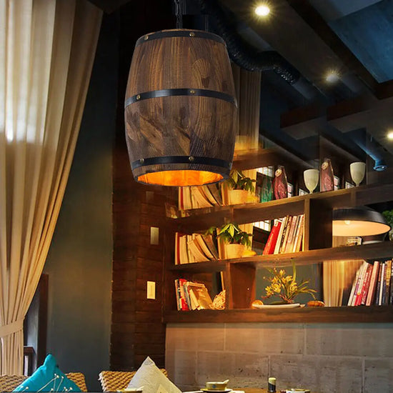 Hanging Vintage Wine Barrel Ceiling Lamp