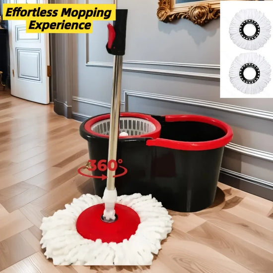 Stainless Steel Handled Spin Mop Bucket with Soap Dispenser and 2 Microfiber Heads