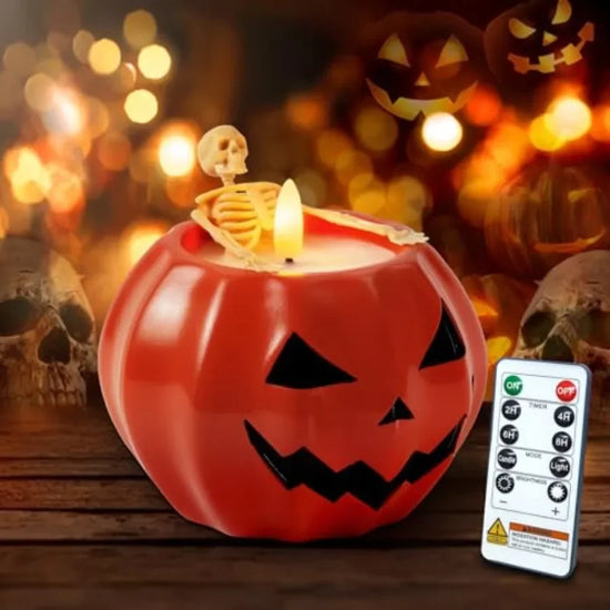Flameless Real Wax Skeleton Pumpkin Candles with Remote