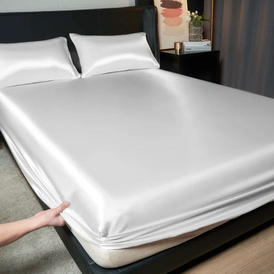 Solid Satin Fitted Sheet - No Pillowcase Ultra Soft & Wrinkle Resistant Bed Cover for Mattress Deep Pocket Design