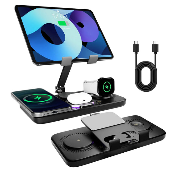7 in 1 Wireless Charger Station For iPhone iPad AirPods and Apple Watch-iPhone Fast Charge Night Lamp Clock