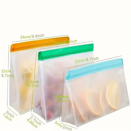 3 reusable silicone food storage bags