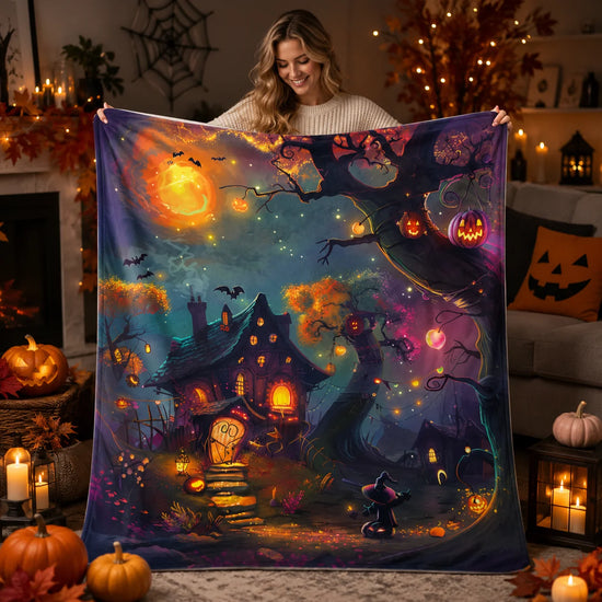 Little Witch Haven Halloween Throw Blanket