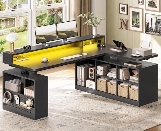 Adjustable Electric Standing Desk with Storage Shelves