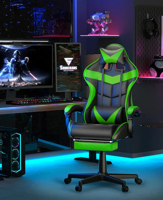 Ergonomic Adjustable Gaming Chair with Footrest Headrest and Lumbar Support