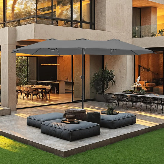 15ft Double Sided Patio Umbrella with Base and Crank Handle