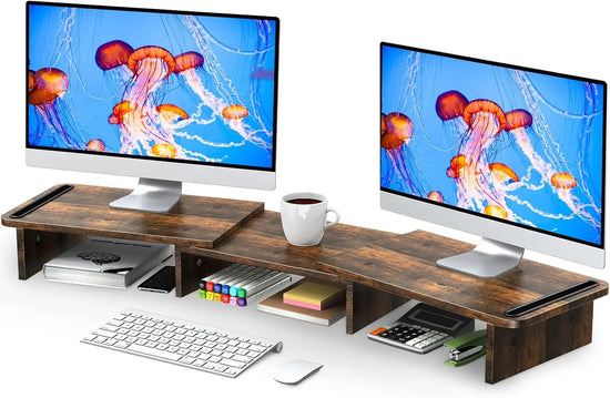 Adjustable Dual Monitor Stand Riser with Storage