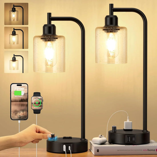 Dimmable Table Lamps Set of 2 with USB Ports and Outlet