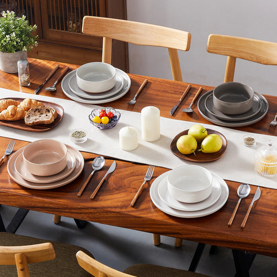 12/24 Pcs Curved Edge Sesame Glaze Stoneware Set