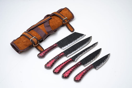 Hand-Forged Dragon Scale Carbon Steel Kitchen Knife Set