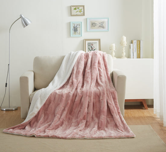 Tache Faux Fur Dusty Rose Gold Pink Throw Blanket (