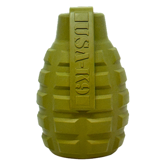 USA-K9 Grenade Shaped eDispenser Durable Dog Chew Toy & Treat Dispenser - Army Green