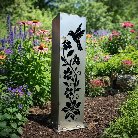 Hummingbird Garden Glow Solar Luminary Pillar - Steel